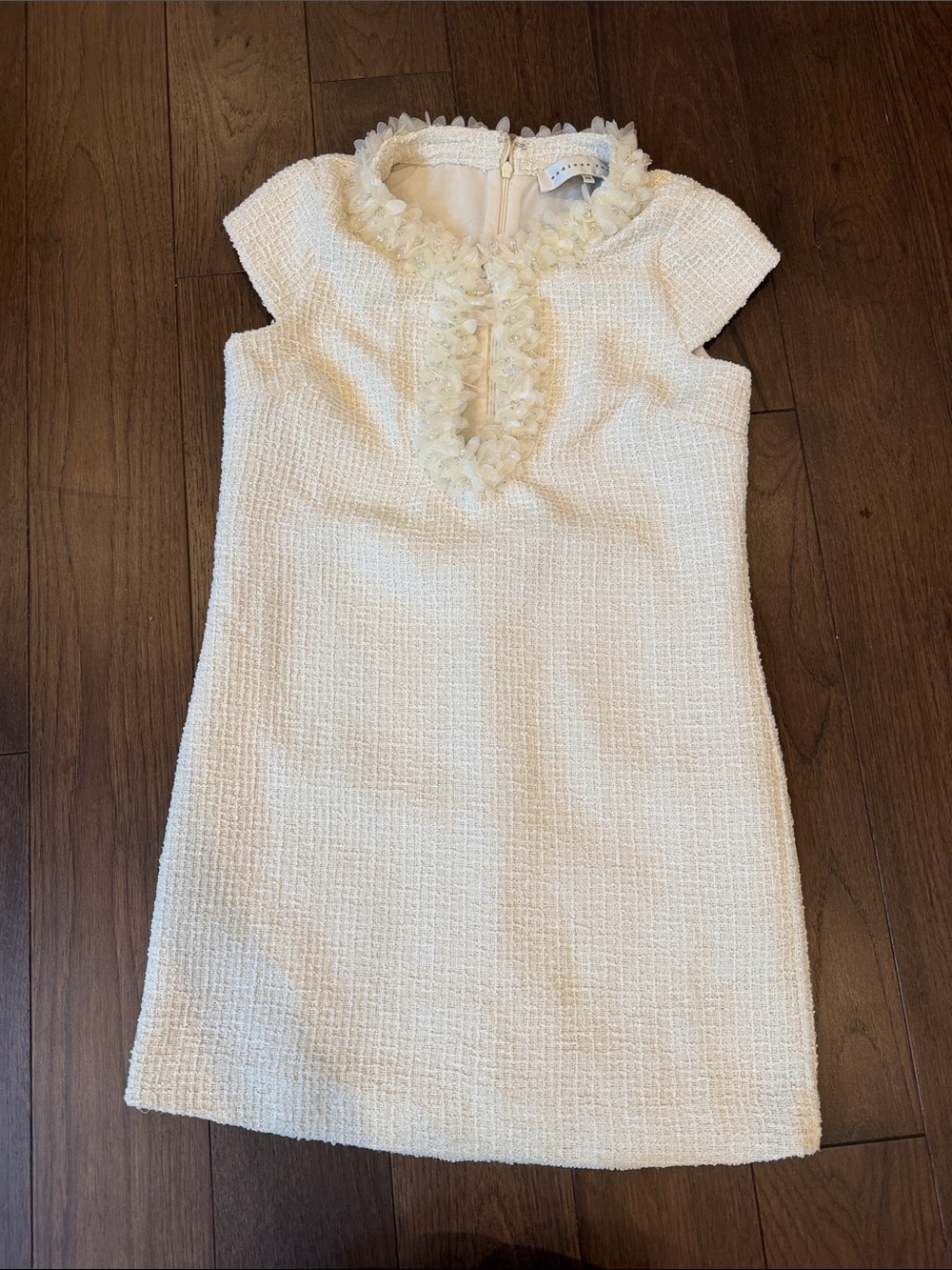 Endless Rose Cream Tweed Shift Dress with Floral Trim Size XS - C72-104